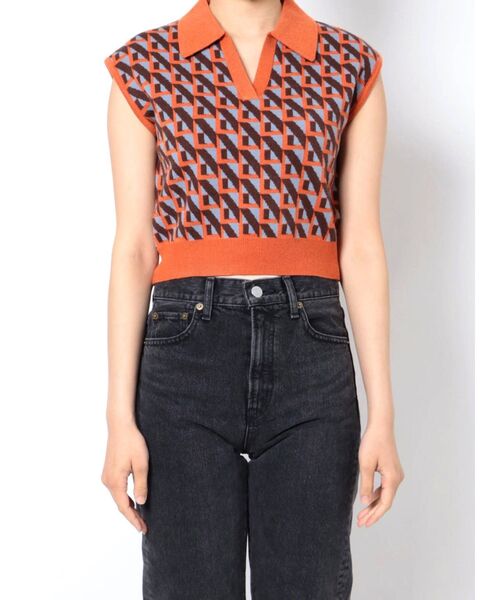 MURUA（ムルーア）の「ジオメトリックニットポロ（ニット/セーター・レディース・オレンジ/グリーン/アイボリー・FREE）」の14枚目の写真