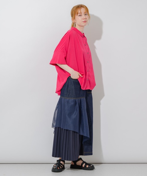 Paradise Picnic（パラダイスピクニック）の「エアフロ―加工オーバーシャツ（シャツ/ブラウス・レディース・ホワイト/チャコールグレー/ピンク・FREE）」の4枚目の写真