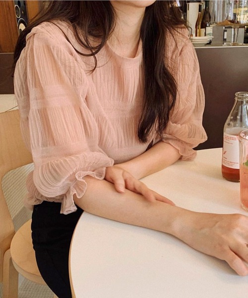 Dita Muaj.(ディータムアージュ)の「パフスリーブシースルートップス(シャツ/ブラウス・レディース・ホワイト/ベビーピンク・FREE)」の2枚目の写真