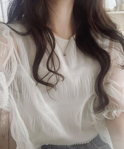 Dita Muaj.(ディータムアージュ)の「パフスリーブシースルートップス(シャツ/ブラウス・レディース・ホワイト/ベビーピンク・FREE)」の7枚目の写真