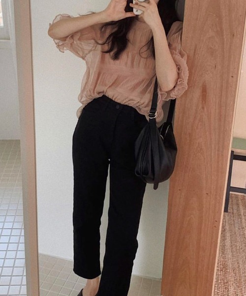 Dita Muaj.(ディータムアージュ)の「パフスリーブシースルートップス(シャツ/ブラウス・レディース・ホワイト/ベビーピンク・FREE)」の4枚目の写真