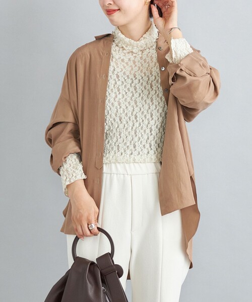 SHIPS（シップス）の「〈手洗い可能〉オーガニックコットンレースハイネックカットソー◆（Tシャツ/カットソー・レディース・ダークグレー/ナチュラル/ホワイト・ONE SIZE）」の3枚目の写真