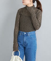 〈手洗い可能〉オーガニックコットンレースハイネックカットソー◆