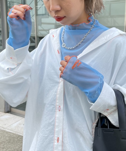 HELLO.SANFRANCISCO(ハローサンフランシスコ)の「【HELLO.SANFRANCISCO/ハローサンフランシスコ】配色メローカラーメッシュトップス(Tシャツ/カットソー・レディース・ホワイト/ブラック/オレンジ/ブルー/グリーン・FREE)」の5枚目の写真