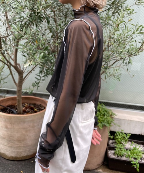 HELLO.SANFRANCISCO(ハローサンフランシスコ)の「【HELLO.SANFRANCISCO/ハローサンフランシスコ】配色メローカラーメッシュトップス(Tシャツ/カットソー・レディース・ホワイト/ブラック/オレンジ/ブルー/グリーン・FREE)」の22枚目の写真