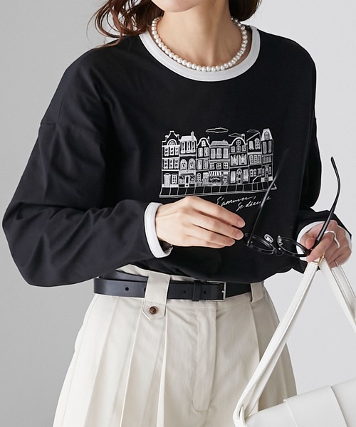 BONLECILL(ボンルシール)の「【JAMMINコラボ】フレンチグラフィックロングTシャツ(Tシャツ/カットソー・レディース・ブラック/レッド/ブルー/モスグリーン/ブラック系1・FREE)」の2枚目の写真