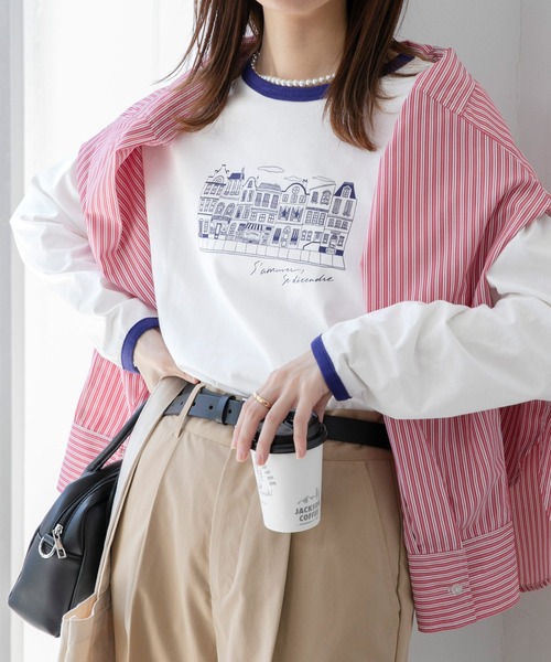 BONLECILL(ボンルシール)の「【JAMMINコラボ】フレンチグラフィックロングTシャツ(Tシャツ/カットソー・レディース・ブラック/レッド/ブルー/モスグリーン/ブラック系1・FREE)」の4枚目の写真