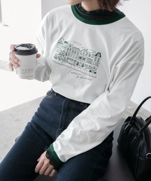 BONLECILL(ボンルシール)の「【JAMMINコラボ】フレンチグラフィックロングTシャツ(Tシャツ/カットソー・レディース・ブラック/レッド/ブルー/モスグリーン/ブラック系1・FREE)」の3枚目の写真