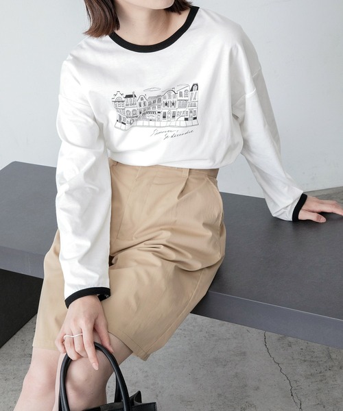 BONLECILL(ボンルシール)の「【JAMMINコラボ】フレンチグラフィックロングTシャツ(Tシャツ/カットソー・レディース・ブラック/レッド/ブルー/モスグリーン/ブラック系1・FREE)」の1枚目の写真