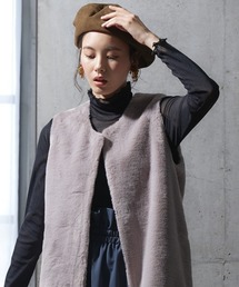 大きいサイズ ロング丈フェイクファーベスト miclat