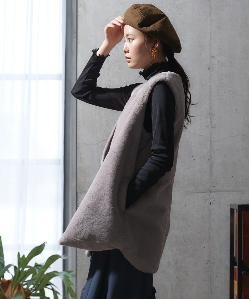 大きいサイズ ロング丈フェイクファーベスト miclat（ベスト）｜miclat