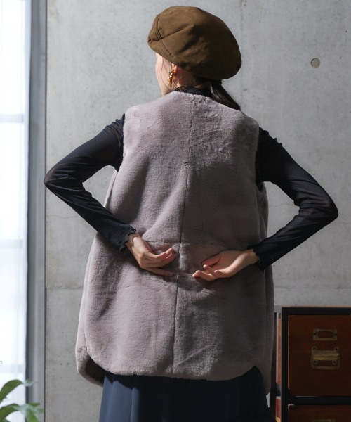 大きいサイズ ロング丈フェイクファーベスト miclat（ベスト）｜miclat