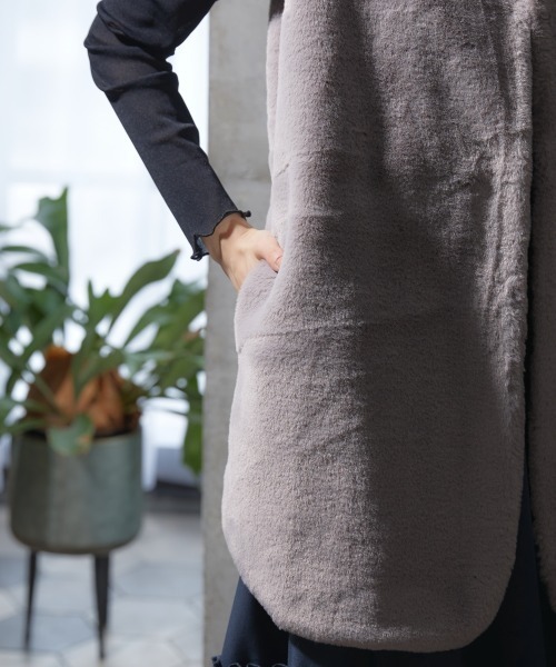 大きいサイズ ロング丈フェイクファーベスト miclat（ベスト）｜miclat