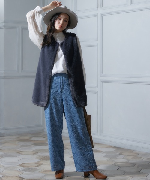 新品同様✩大きいサイズ✩ラパン✩ブラック✩XL✩ファーベスト✩ロングベスト フェイクエコファーロングベスト[品番：OLOW0014025]｜RMAF NICE CLAUP