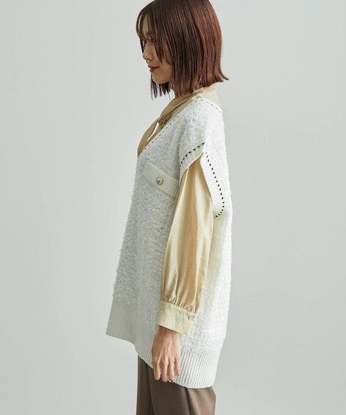 ROPE' PICNIC（ロペピクニック）の「リボンヤーンニットツイードベスト（ベスト・レディース・オフホワイト/ネイビー・38）」の3枚目の写真