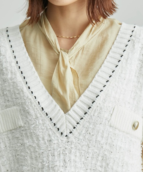 ROPE' PICNIC（ロペピクニック）の「リボンヤーンニットツイードベスト（ベスト・レディース・オフホワイト/ネイビー・38）」の8枚目の写真