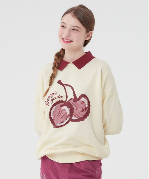 KIRSH（キルシー）の「KIRSH BIG CHERRY CAKE SWEATSHIRT ビッグチェリー ケーキ スウェット（スウェット・レディース・グレー/アイボリー・ONE SIZE）」の2枚目の写真