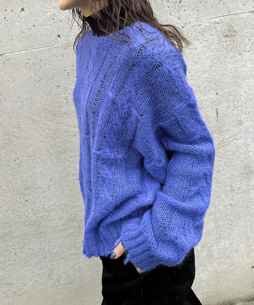 JOINT WORKS(ジョイントワークス)の「モヘヤウールケーブルプルオーバー(ニット/セーター・レディース・ピンク/ブルー/グリーン・FREE)」の2枚目の写真