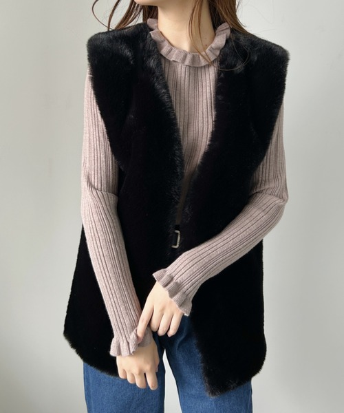 CLEA（クレア）の「フェイクファーロングベスト（ベスト・レディース・モカ/ホワイト/ブラック・FREE）」の16枚目の写真