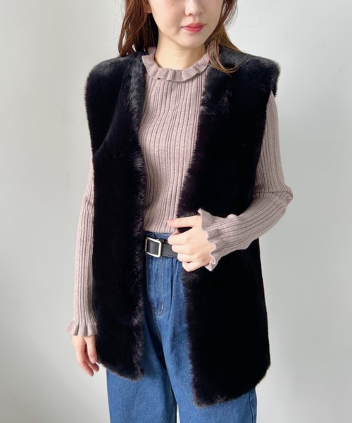 CLEA（クレア）の「フェイクファーロングベスト（ベスト・レディース・モカ/ホワイト/ブラック・FREE）」の18枚目の写真