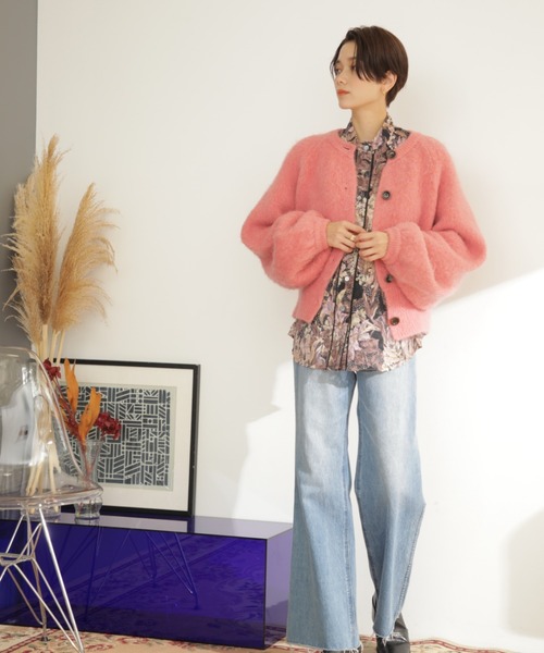 CREOLME(クレオルム)の「(CREOLME)モヘア混ニットカーデ(カーディガン/ボレロ・レディース・ネイビー/ピンク・ONE SIZE)」の11枚目の写真