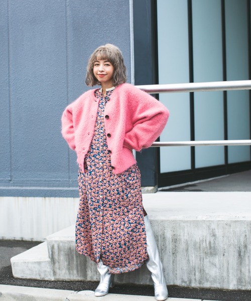 CREOLME(クレオルム)の「(CREOLME)モヘア混ニットカーデ(カーディガン/ボレロ・レディース・ネイビー/ピンク・ONE SIZE)」の3枚目の写真