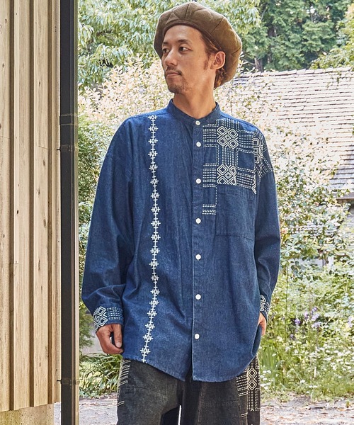 チャイハネ(チャイハネ)の「【チャイハネ】サシキMEN'Sデニムシャツ(シャツ/ブラウス・メンズ・ライトブルー/ブラック/インディゴブルー・FREE)」の3枚目の写真