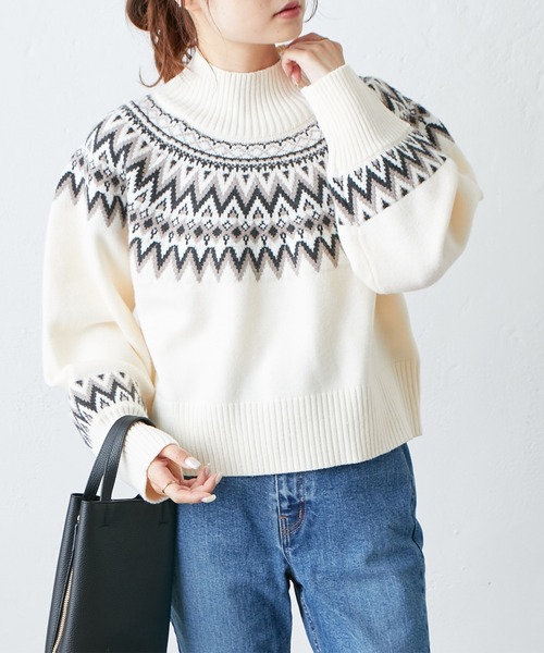 PUAL CE CIN(ピュアルセシン)の「【WEB限定】求心柄ショート丈ニットプルオーバー(ニット/セーター・レディース・アイボリー/ブラック/グレイッシュベージュ・FREE)」の2枚目の写真