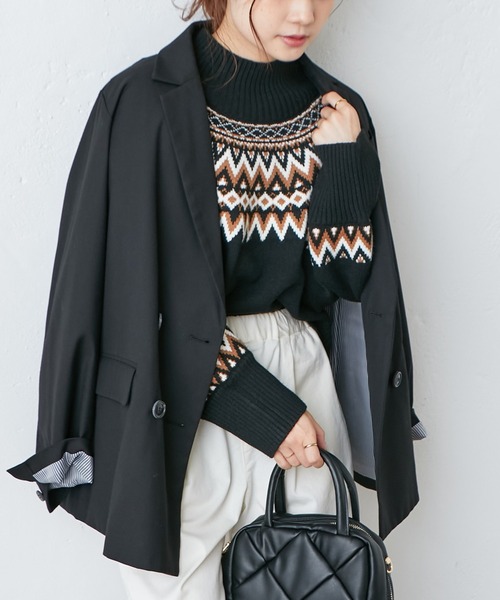 PUAL CE CIN(ピュアルセシン)の「【WEB限定】求心柄ショート丈ニットプルオーバー(ニット/セーター・レディース・アイボリー/ブラック/グレイッシュベージュ・FREE)」の1枚目の写真