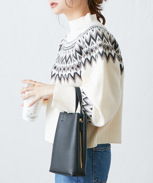 PUAL CE CIN(ピュアルセシン)の「【WEB限定】求心柄ショート丈ニットプルオーバー(ニット/セーター・レディース・アイボリー/ブラック/グレイッシュベージュ・FREE)」の11枚目の写真