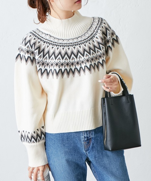 PUAL CE CIN(ピュアルセシン)の「【WEB限定】求心柄ショート丈ニットプルオーバー(ニット/セーター・レディース・アイボリー/ブラック/グレイッシュベージュ・FREE)」の10枚目の写真