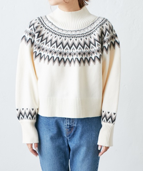 PUAL CE CIN(ピュアルセシン)の「【WEB限定】求心柄ショート丈ニットプルオーバー(ニット/セーター・レディース・アイボリー/ブラック/グレイッシュベージュ・FREE)」の4枚目の写真