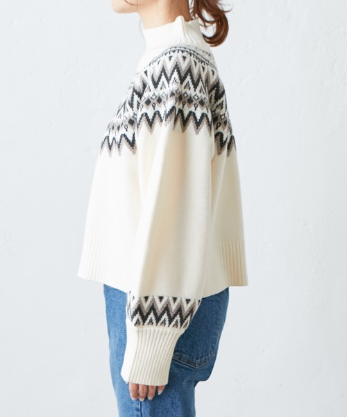 PUAL CE CIN(ピュアルセシン)の「【WEB限定】求心柄ショート丈ニットプルオーバー(ニット/セーター・レディース・アイボリー/ブラック/グレイッシュベージュ・FREE)」の5枚目の写真