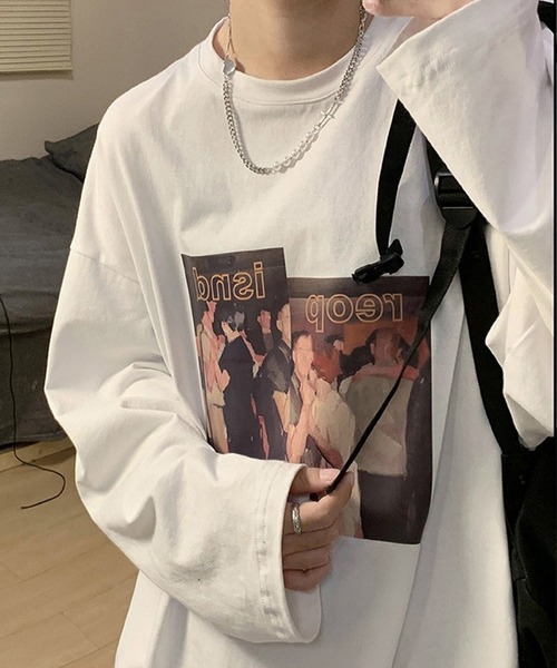 BASQUE magenta（バスクマゼンタ）の「アメリカンヴィンテージライクプリント オーバーサイズロンT（Tシャツ/カットソー・メンズ・ホワイト/オレンジ/ブルー/ブラック・FREE）」の10枚目の写真