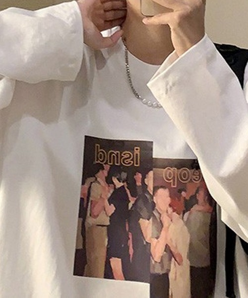 BASQUE magenta（バスクマゼンタ）の「アメリカンヴィンテージライクプリント オーバーサイズロンT（Tシャツ/カットソー・メンズ・ホワイト/オレンジ/ブルー/ブラック・FREE）」の11枚目の写真