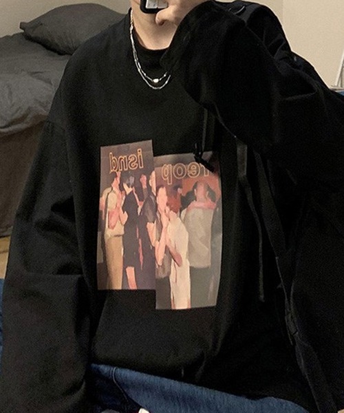 BASQUE magenta（バスクマゼンタ）の「アメリカンヴィンテージライクプリント オーバーサイズロンT（Tシャツ/カットソー・メンズ・ホワイト/オレンジ/ブルー/ブラック・FREE）」の13枚目の写真