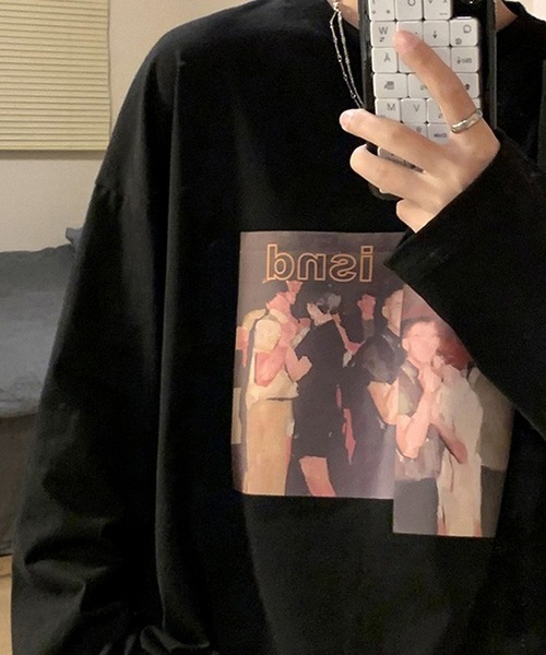 BASQUE magenta（バスクマゼンタ）の「アメリカンヴィンテージライクプリント オーバーサイズロンT（Tシャツ/カットソー・メンズ・ホワイト/オレンジ/ブルー/ブラック・FREE）」の14枚目の写真