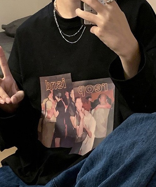 BASQUE magenta（バスクマゼンタ）の「アメリカンヴィンテージライクプリント オーバーサイズロンT（Tシャツ/カットソー・メンズ・ホワイト/オレンジ/ブルー/ブラック・FREE）」の15枚目の写真