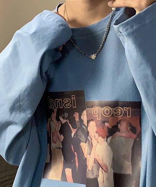 BASQUE magenta（バスクマゼンタ）の「アメリカンヴィンテージライクプリント オーバーサイズロンT（Tシャツ/カットソー・メンズ・ホワイト/オレンジ/ブルー/ブラック・FREE）」の17枚目の写真