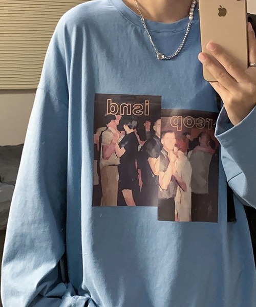 BASQUE magenta（バスクマゼンタ）の「アメリカンヴィンテージライクプリント オーバーサイズロンT（Tシャツ/カットソー・メンズ・ホワイト/オレンジ/ブルー/ブラック・FREE）」の19枚目の写真