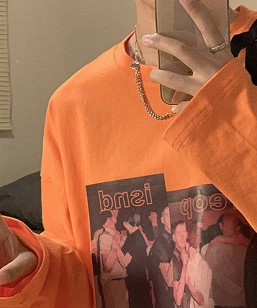 BASQUE magenta（バスクマゼンタ）の「アメリカンヴィンテージライクプリント オーバーサイズロンT（Tシャツ/カットソー・メンズ・ホワイト/オレンジ/ブルー/ブラック・FREE）」の21枚目の写真