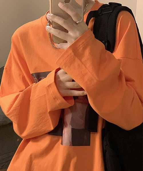 BASQUE magenta（バスクマゼンタ）の「アメリカンヴィンテージライクプリント オーバーサイズロンT（Tシャツ/カットソー・メンズ・ホワイト/オレンジ/ブルー/ブラック・FREE）」の20枚目の写真