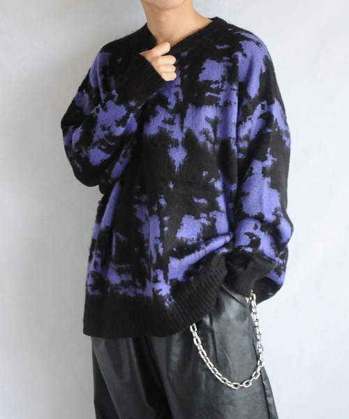 NILWAY（ニルウェイ）の「モヘアタッチダブルジャガード総柄グラデーションニット（ニット/セーター・メンズ・グリーン/ネイビー/チャコール/ブラック/ブラック×レッド/ブラック×パープル・MEDIUM/LARGE）」の3枚目の写真