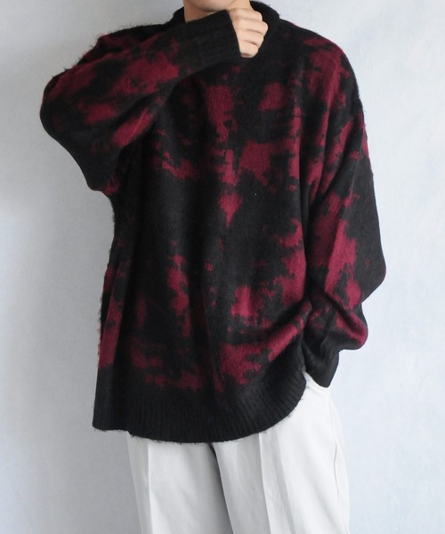 NILWAY（ニルウェイ）の「モヘアタッチダブルジャガード総柄グラデーションニット（ニット/セーター・メンズ・グリーン/ネイビー/チャコール/ブラック/ブラック×レッド/ブラック×パープル・MEDIUM/LARGE）」の4枚目の写真