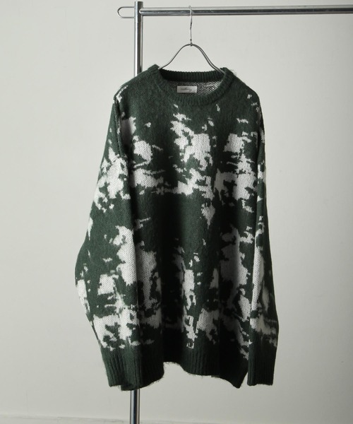 NILWAY（ニルウェイ）の「モヘアタッチダブルジャガード総柄グラデーションニット（ニット/セーター・メンズ・グリーン/ネイビー/チャコール/ブラック/ブラック×レッド/ブラック×パープル・MEDIUM/LARGE）」の5枚目の写真
