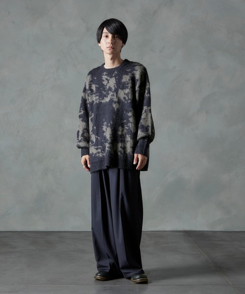 NILWAY（ニルウェイ）の「モヘアタッチダブルジャガード総柄グラデーションニット（ニット/セーター・メンズ・グリーン/ネイビー/チャコール/ブラック/ブラック×レッド/ブラック×パープル・MEDIUM/LARGE）」の8枚目の写真