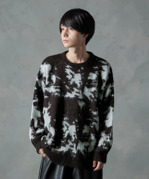 NILWAY（ニルウェイ）の「モヘアタッチダブルジャガード総柄グラデーションニット（ニット/セーター・メンズ・グリーン/ネイビー/チャコール/ブラック/ブラック×レッド/ブラック×パープル・MEDIUM/LARGE）」の9枚目の写真