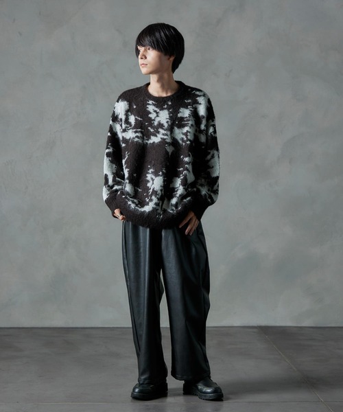 NILWAY（ニルウェイ）の「モヘアタッチダブルジャガード総柄グラデーションニット（ニット/セーター・メンズ・グリーン/ネイビー/チャコール/ブラック/ブラック×レッド/ブラック×パープル・MEDIUM/LARGE）」の12枚目の写真