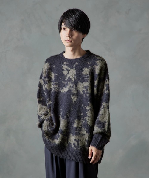 NILWAY（ニルウェイ）の「モヘアタッチダブルジャガード総柄グラデーションニット（ニット/セーター・メンズ・グリーン/ネイビー/チャコール/ブラック/ブラック×レッド/ブラック×パープル・MEDIUM/LARGE）」の13枚目の写真