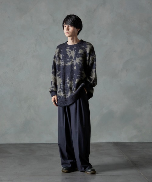 NILWAY（ニルウェイ）の「モヘアタッチダブルジャガード総柄グラデーションニット（ニット/セーター・メンズ・グリーン/ネイビー/チャコール/ブラック/ブラック×レッド/ブラック×パープル・MEDIUM/LARGE）」の16枚目の写真